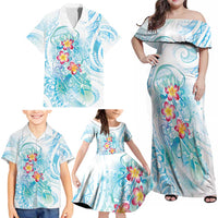 Sea Blue Polynesian Jellyfish Family Matching Off Shoulder Maxi Dress and Hawaiian Shirt Watercolor Glows LT7 - Polynesian Pride