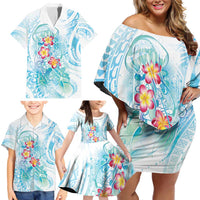 Sea Blue Polynesian Jellyfish Family Matching Off Shoulder Short Dress and Hawaiian Shirt Watercolor Glows LT7 - Polynesian Pride