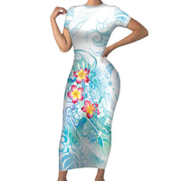 Sea Blue Polynesian Jellyfish Family Matching Short Sleeve Bodycon Dress and Hawaiian Shirt Watercolor Glows LT7 Mom's Dress Light Blue - Polynesian Pride
