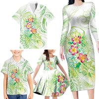 Summer Green Polynesian Jellyfish Family Matching Long Sleeve Bodycon Dress and Hawaiian Shirt Watercolor Glows LT7 - Polynesian Pride