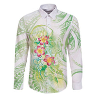 Summer Green Polynesian Jellyfish Family Matching Long Sleeve Bodycon Dress and Hawaiian Shirt Watercolor Glows LT7 Dad's Shirt - Long Sleeve Light Green - Polynesian Pride