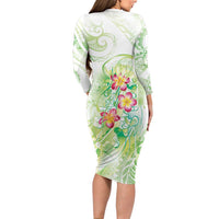 Summer Green Polynesian Jellyfish Family Matching Long Sleeve Bodycon Dress and Hawaiian Shirt Watercolor Glows LT7 - Polynesian Pride