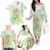 Summer Green Polynesian Jellyfish Family Matching Off The Shoulder Long Sleeve Dress and Hawaiian Shirt Watercolor Glows LT7 - Polynesian Pride