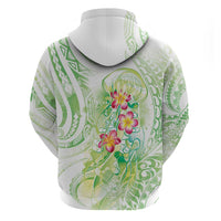 Summer Green Polynesian Jellyfish Zip Hoodie Watercolor Glows LT7 - Polynesian Pride