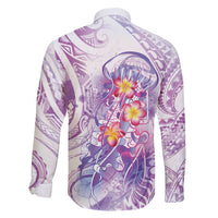 Lavender Polynesian Jellyfish Family Matching Short Sleeve Bodycon Dress and Hawaiian Shirt Watercolor Glows LT7 - Polynesian Pride