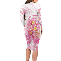 Rose Pink Polynesian Jellyfish Family Matching Long Sleeve Bodycon Dress and Hawaiian Shirt Watercolor Glows LT7 - Polynesian Pride