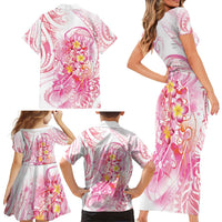 Rose Pink Polynesian Jellyfish Family Matching Short Sleeve Bodycon Dress and Hawaiian Shirt Watercolor Glows LT7 - Polynesian Pride