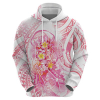 Rose Pink Polynesian Jellyfish Zip Hoodie Watercolor Glows LT7 - Polynesian Pride