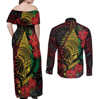 Vanuatu Meri Krismas Couples Matching Off Shoulder Maxi Dress and Long Sleeve Button Shirt Conch Shell Tribal Art