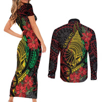 Vanuatu Meri Krismas Couples Matching Short Sleeve Bodycon Dress and Long Sleeve Button Shirt Conch Shell Tribal Art