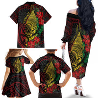 Vanuatu Meri Krismas Family Matching Off The Shoulder Long Sleeve Dress and Hawaiian Shirt Conch Shell Tribal Art LT7 - Polynesian Pride