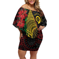 Vanuatu Meri Krismas Family Matching Off Shoulder Short Dress and Hawaiian Shirt Conch Shell Tribal Art