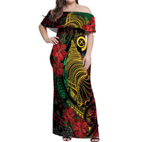 Vanuatu Meri Krismas Off Shoulder Maxi Dress Conch Shell Tribal Art