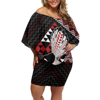 Taniko Aotearoa Family Matching Off Shoulder Short Dress and Hawaiian Shirt Poutama Mix Piwakawaka LT7 Mom's Dress Red - Polynesian Pride