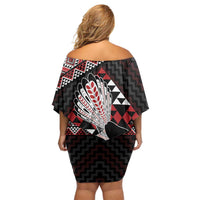 Taniko Aotearoa Family Matching Off Shoulder Short Dress and Hawaiian Shirt Poutama Mix Piwakawaka LT7 - Polynesian Pride