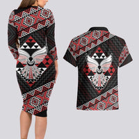 Taniko Aotearoa Couples Matching Long Sleeve Bodycon Dress and Hawaiian Shirt Poutama Mix Piwakawaka - Ver02 LT7 - Polynesian Pride