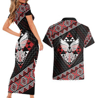 Taniko Aotearoa Couples Matching Short Sleeve Bodycon Dress and Hawaiian Shirt Poutama Mix Piwakawaka - Ver02 LT7 - Polynesian Pride