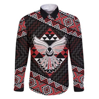 Taniko Aotearoa Family Matching Summer Maxi Dress and Hawaiian Shirt Poutama Mix Piwakawaka - Ver02 LT7 Dad's Shirt - Long Sleeve Red - Polynesian Pride