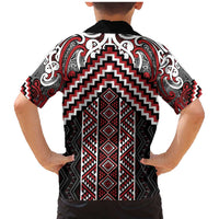 Maori Tukutuku Taniko Motifs Family Matching Mermaid Dress and Hawaiian Shirt Red Poutama Mix Kowhaiwhai LT7 - Polynesian Pride