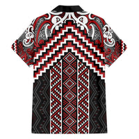 Maori Tukutuku Taniko Motifs Family Matching Off Shoulder Short Dress and Hawaiian Shirt Red Poutama Mix Kowhaiwhai LT7 - Polynesian Pride