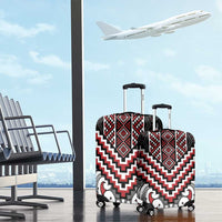 Maori Tukutuku Taniko Motifs Luggage Cover Red Poutama Mix Kowhaiwhai