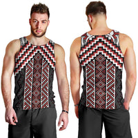 Maori Tukutuku Taniko Motifs Men Tank Top Red Poutama Mix Kowhaiwhai