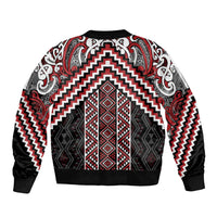 Maori Tukutuku Taniko Motifs Sleeve Zip Bomber Jacket Red Poutama Mix Kowhaiwhai