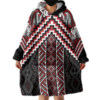 Maori Tukutuku Taniko Motifs Wearable Blanket Hoodie Red Poutama Mix Kowhaiwhai LT7 - Polynesian Pride