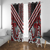 Maori Tukutuku Taniko Motifs Window Curtain Red Poutama Mix Kowhaiwhai