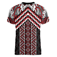 Maori Tukutuku Taniko Motifs Women V-Neck T-Shirt Red Poutama Mix Kowhaiwhai