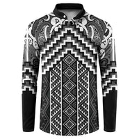 Maori Tukutuku Taniko Motifs Button Sweatshirt Black Poutama Mix Kowhaiwhai