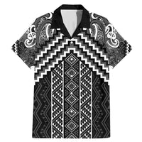 Maori Tukutuku Taniko Motifs Family Matching Mermaid Dress and Hawaiian Shirt Black Poutama Mix Kowhaiwhai LT7 Dad's Shirt - Short Sleeve Black - Polynesian Pride