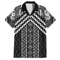 Maori Tukutuku Taniko Motifs Family Matching Off The Shoulder Long Sleeve Dress and Hawaiian Shirt Black Poutama Mix Kowhaiwhai LT7 Dad's Shirt - Short Sleeve Black - Polynesian Pride