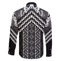 Maori Tukutuku Taniko Motifs Family Matching Off Shoulder Maxi Dress and Hawaiian Shirt Black Poutama Mix Kowhaiwhai LT7 - Polynesian Pride