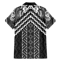 Maori Tukutuku Taniko Motifs Family Matching Off Shoulder Short Dress and Hawaiian Shirt Black Poutama Mix Kowhaiwhai LT7 - Polynesian Pride