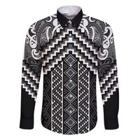 Maori Tukutuku Taniko Motifs Family Matching Puletasi and Hawaiian Shirt Black Poutama Mix Kowhaiwhai