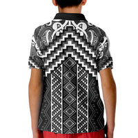 Maori Tukutuku Taniko Motifs Kid Polo Shirt Black Poutama Mix Kowhaiwhai