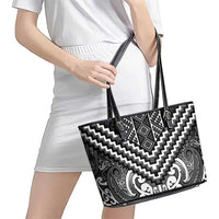 Maori Tukutuku Taniko Motifs Leather Tote Bag Black Poutama Mix Kowhaiwhai