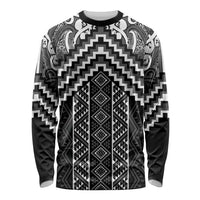 Maori Tukutuku Taniko Motifs Long Sleeve Shirt Black Poutama Mix Kowhaiwhai