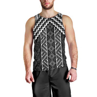 Maori Tukutuku Taniko Motifs Men Tank Top Black Poutama Mix Kowhaiwhai