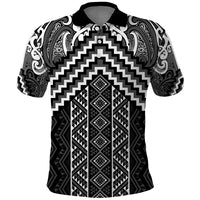 Maori Tukutuku Taniko Motifs Polo Shirt Black Poutama Mix Kowhaiwhai