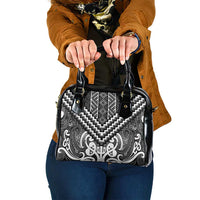 Maori Tukutuku Taniko Motifs Shoulder Handbag Black Poutama Mix Kowhaiwhai
