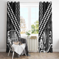 Maori Tukutuku Taniko Motifs Window Curtain Black Poutama Mix Kowhaiwhai