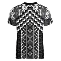 Maori Tukutuku Taniko Motifs Women V-Neck T-Shirt Black Poutama Mix Kowhaiwhai