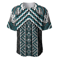 Maori Tukutuku Taniko Motifs Baseball Jersey Teal Poutama Mix Kowhaiwhai