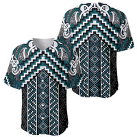 Maori Tukutuku Taniko Motifs Baseball Jersey Teal Poutama Mix Kowhaiwhai
