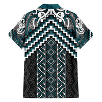 Maori Tukutuku Taniko Motifs Family Matching Long Sleeve Bodycon Dress and Hawaiian Shirt Teal Poutama Mix Kowhaiwhai LT7 - Polynesian Pride
