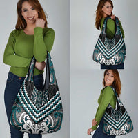Maori Tukutuku Taniko Motifs Grocery Bag Teal Poutama Mix Kowhaiwhai