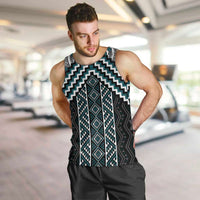 Maori Tukutuku Taniko Motifs Men Tank Top Teal Poutama Mix Kowhaiwhai