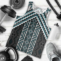 Maori Tukutuku Taniko Motifs Men Tank Top Teal Poutama Mix Kowhaiwhai